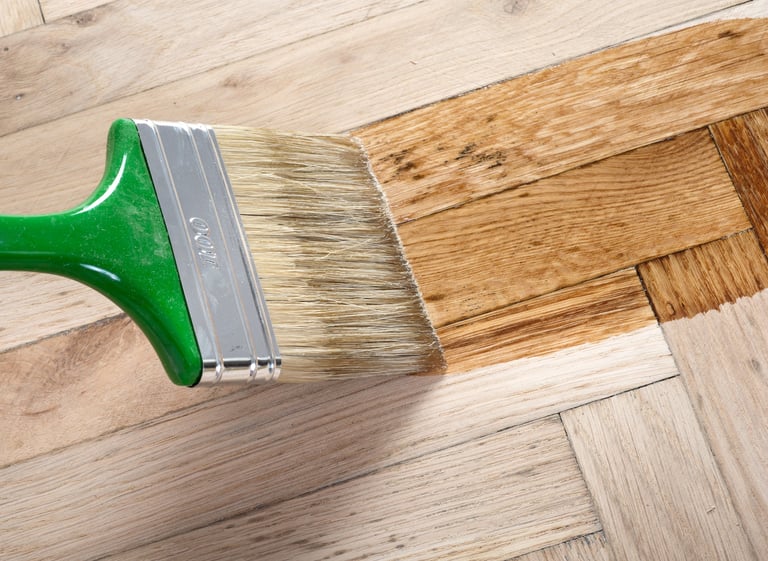 Varnish brush strokes on a wooden floor