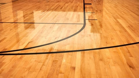 School sports hall with hardwood floor