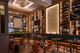 Stylish double-level restaurant with wooden décor