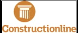 Constructionline logo featuring a classical column icon in an orange circle with company name below